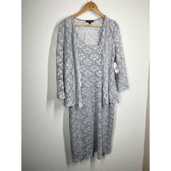 Marina Scalloped Glitter Lace Dress With Jacket Size 12 Silver Formal Wedding - Picture 4 of 9